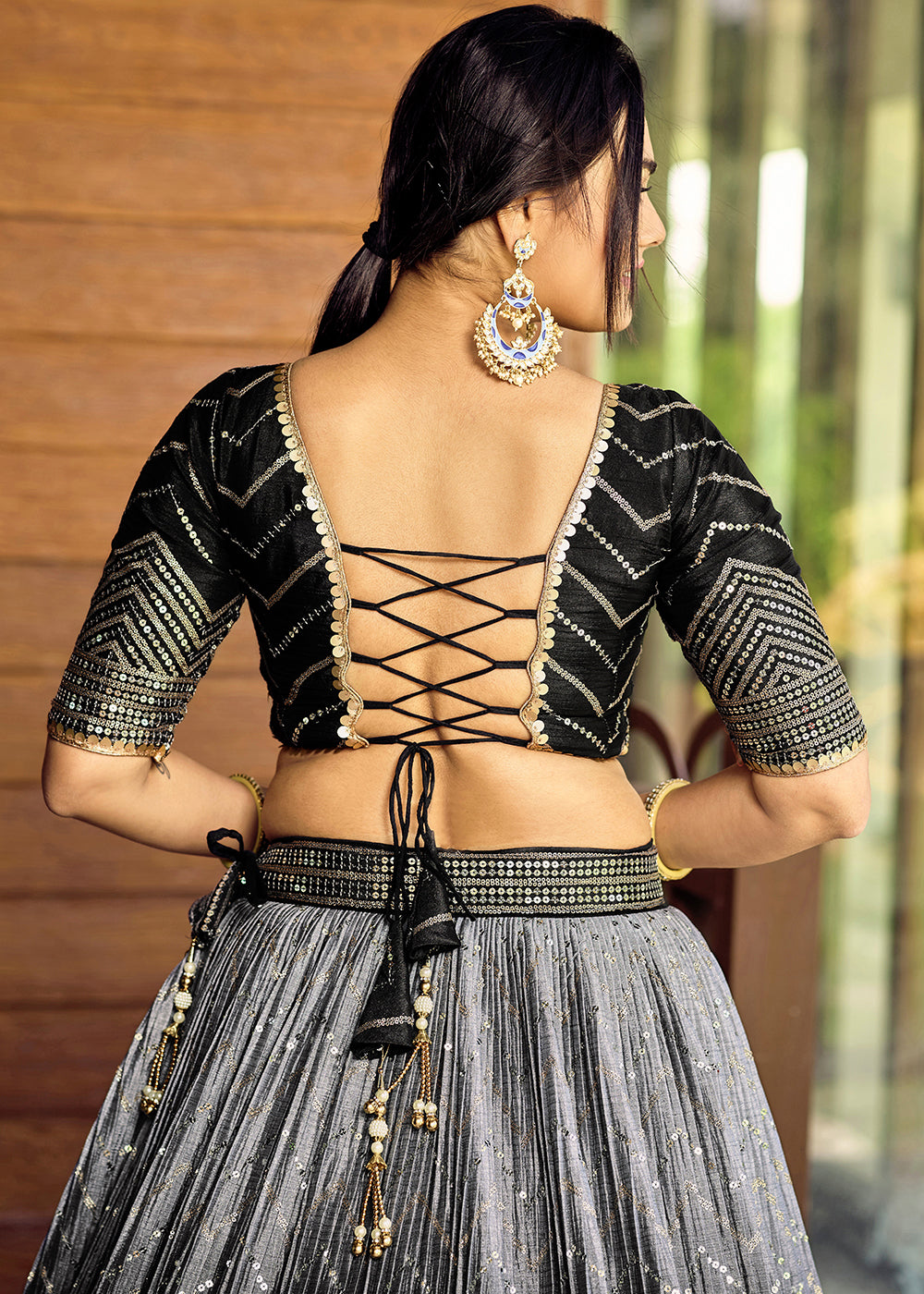 Shades Of Black Soft Net Lehenga Choli with Sequins & Thread Embroidery work