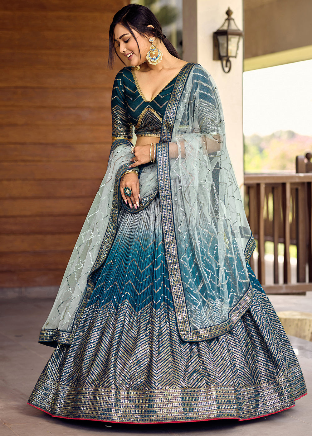 Shades Of Blue Soft Net Lehenga Choli with Sequins & Thread Embroidery work