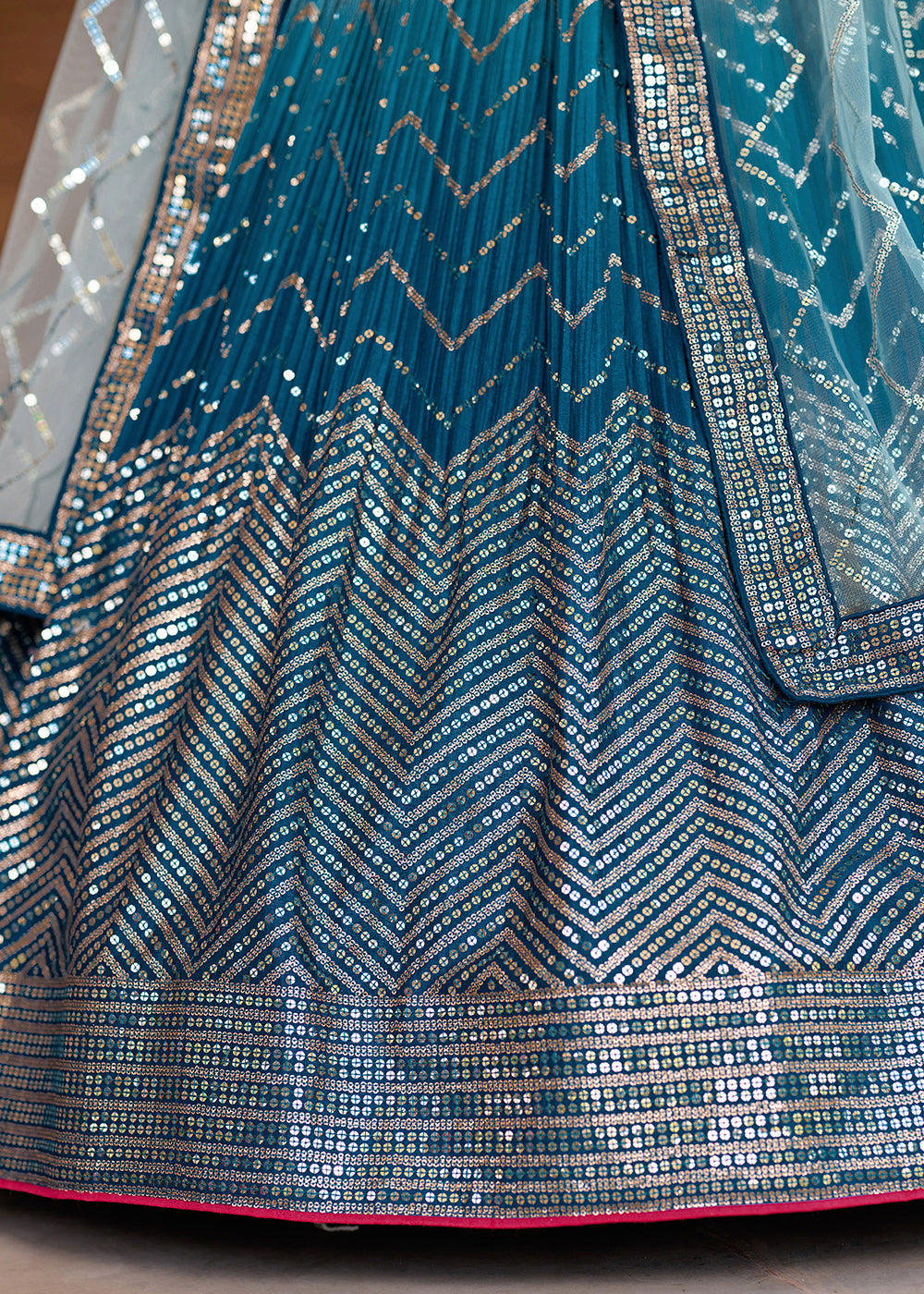 Shades Of Blue Soft Net Lehenga Choli with Sequins & Thread Embroidery work