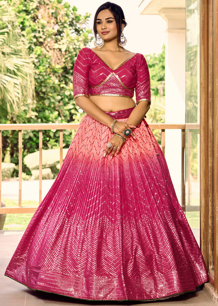 Shades Of Pink Soft Net Lehenga Choli with Sequins & Thread Embroidery work