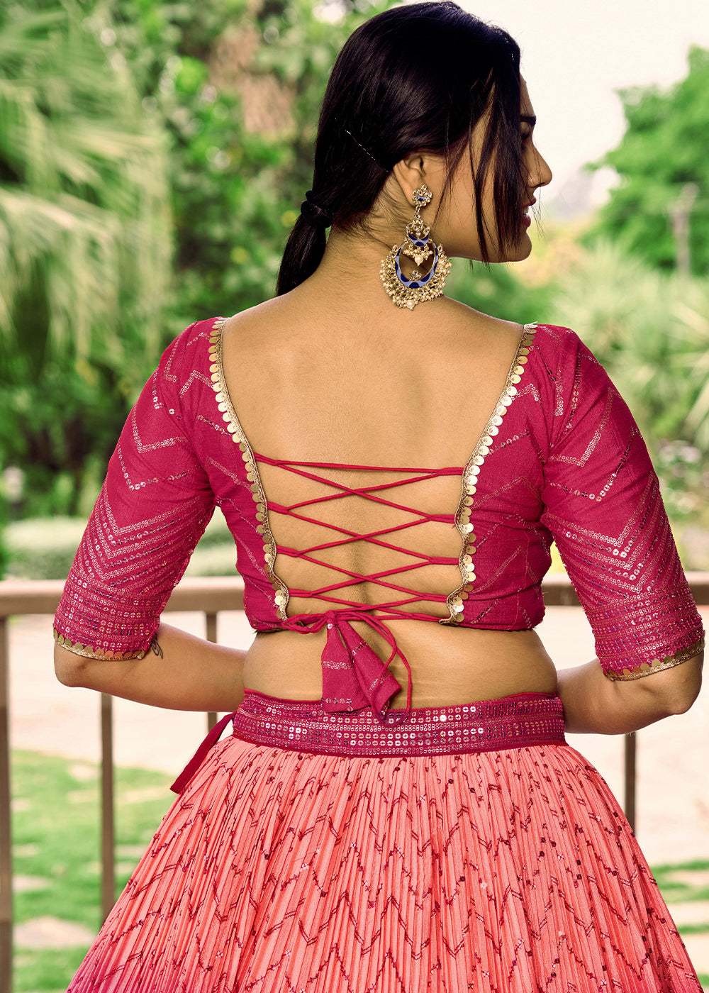 Shades Of Pink Soft Net Lehenga Choli with Sequins & Thread Embroidery work