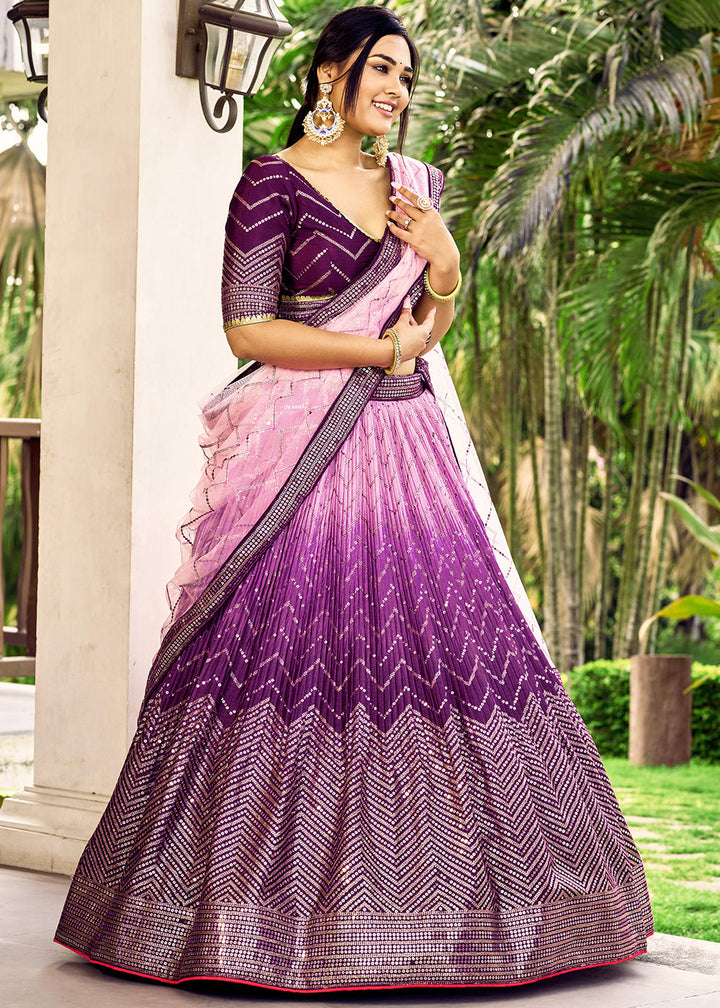 Shades Of Purple Soft Net Lehenga Choli with Sequins & Thread Embroidery work