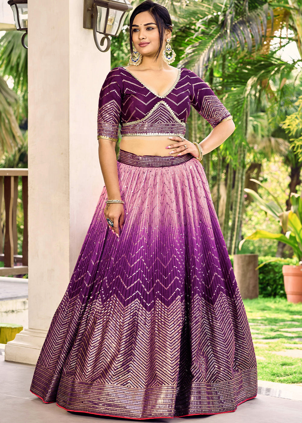 Shades Of Purple Soft Net Lehenga Choli with Sequins & Thread Embroidery work