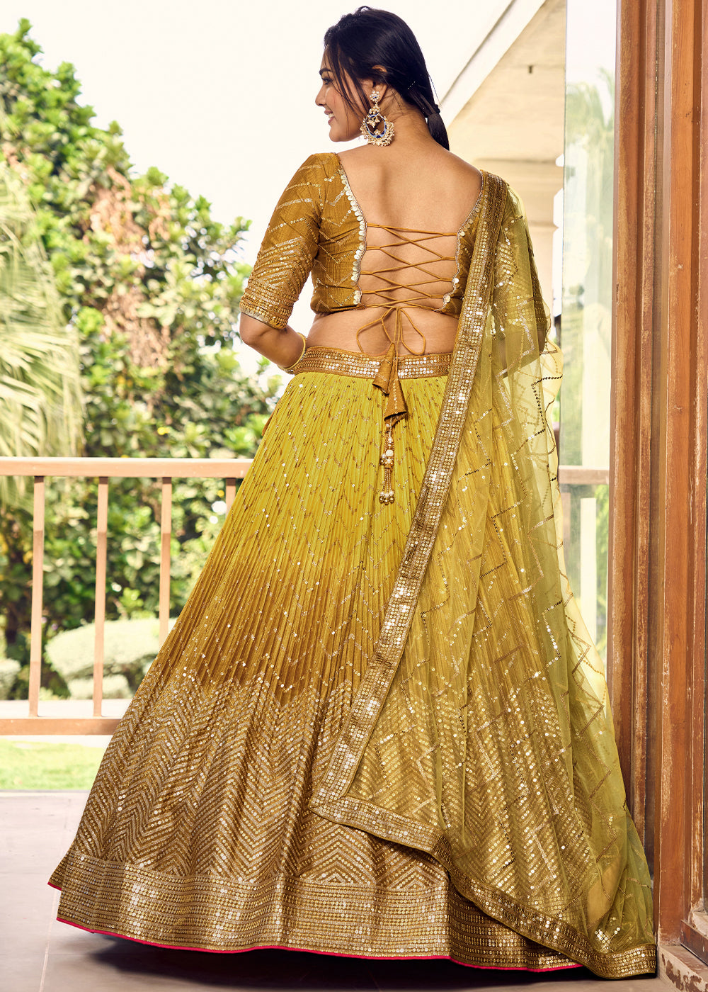 Shades Of Yellow Soft Net Lehenga Choli with Sequins & Thread Embroidery work