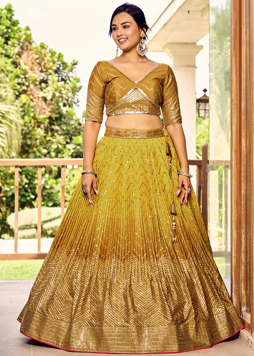 Shades Of Yellow Soft Net Lehenga Choli with Sequins & Thread Embroidery work