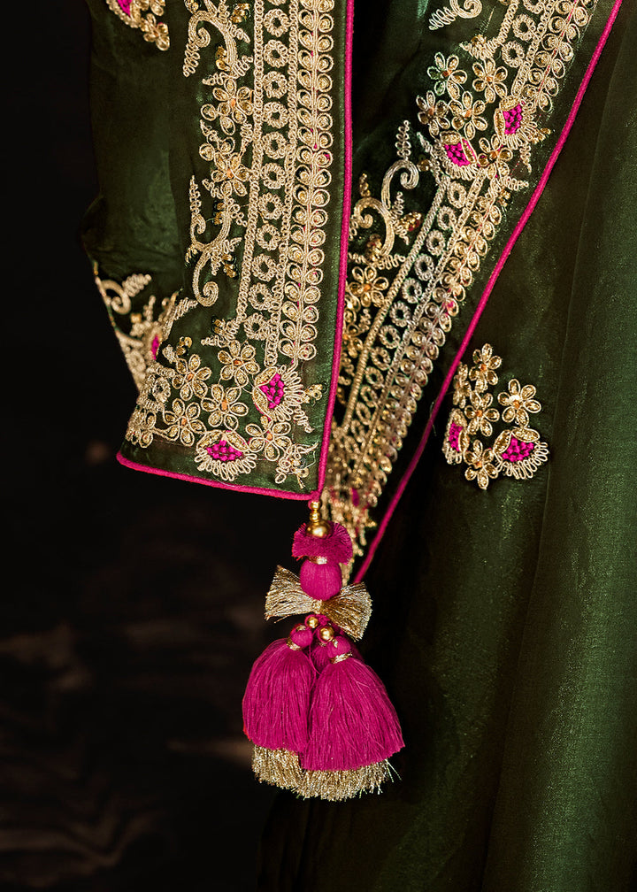 Dark Green Satin Silk Saree Embellished with Stone,Sequin,Embroidery & Zarkan work