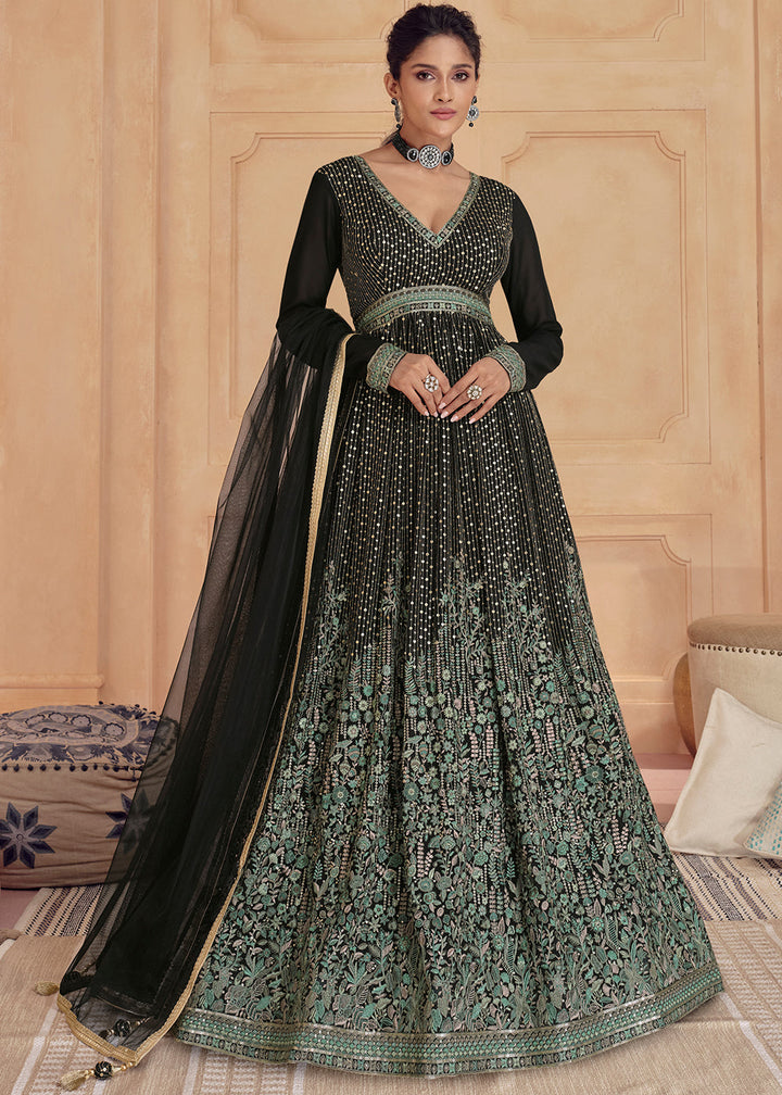 Onyx Black Designer Embroidered Anarkali Suit(Pre-Order)