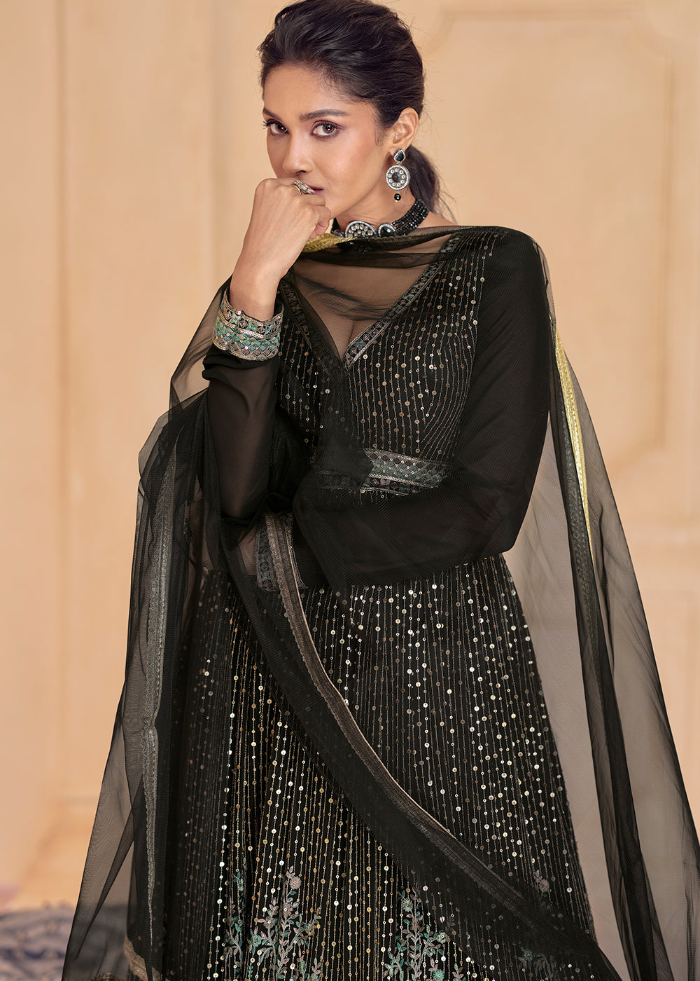 Onyx Black Designer Embroidered Anarkali Suit(Pre-Order)