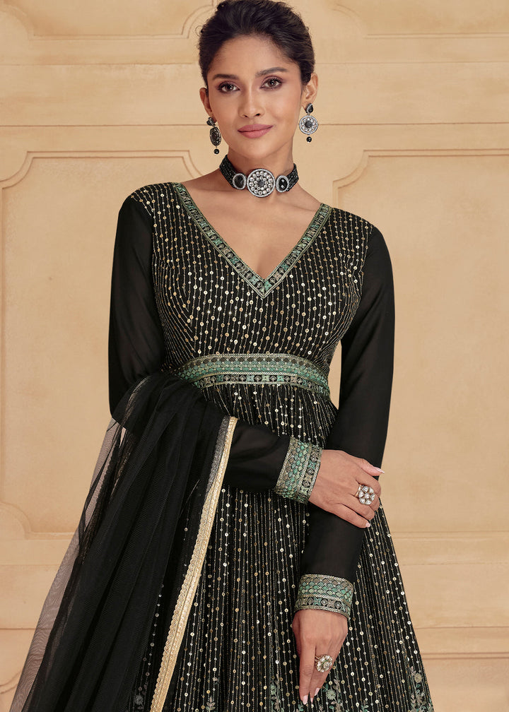 Onyx Black Designer Embroidered Anarkali Suit(Pre-Order)