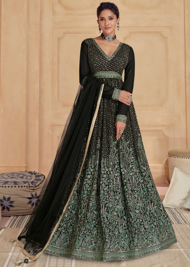 Onyx Black Designer Embroidered Anarkali Suit(Pre-Order)