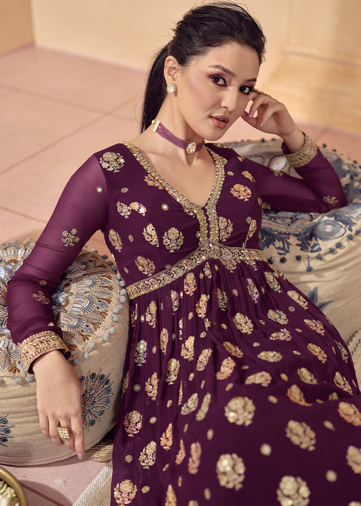 Sangria Purple Designer Embroidered Anarkali Suit(Pre-Order)