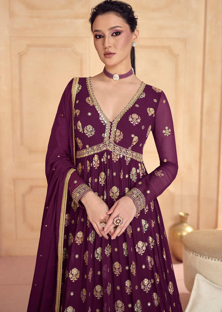 Sangria Purple Designer Embroidered Anarkali Suit(Pre-Order)