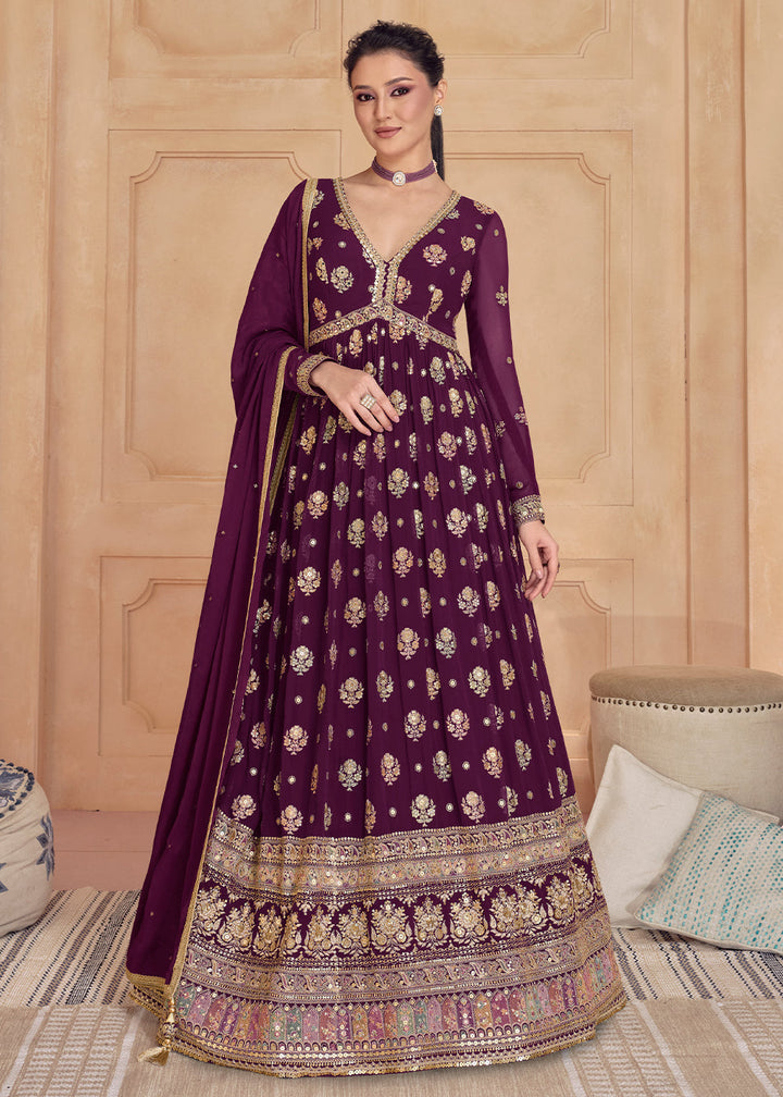 Sangria Purple Designer Embroidered Anarkali Suit(Pre-Order)