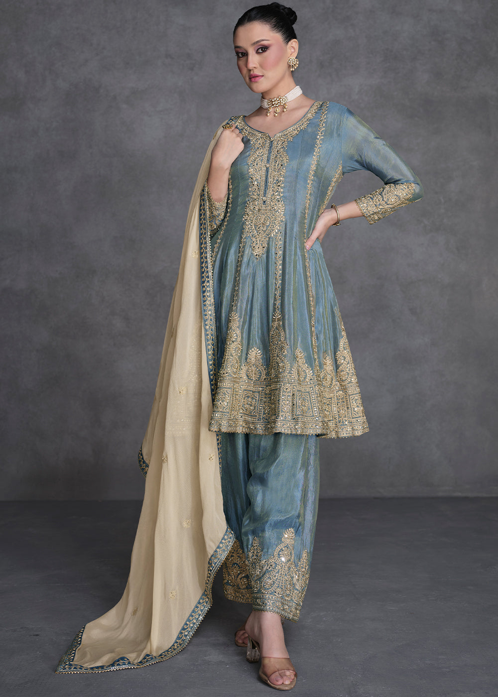 Slate Grey Embroidered Salwar Suit