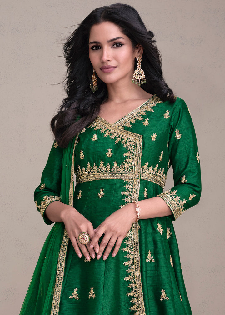 Forest Green Silk Embroidered Designer Suit