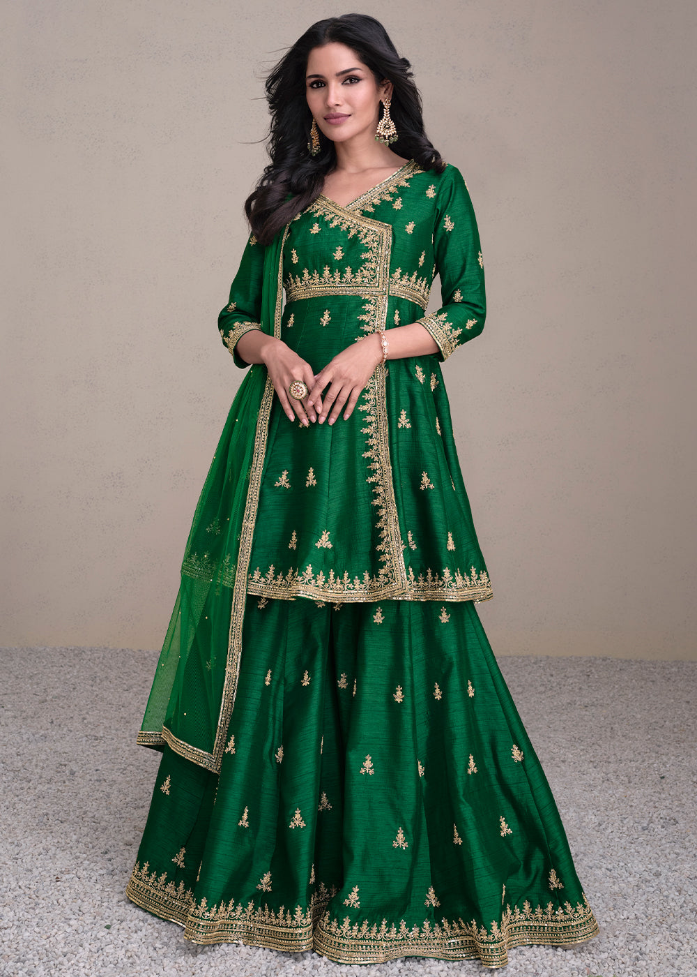 Forest Green Silk Embroidered Designer Suit