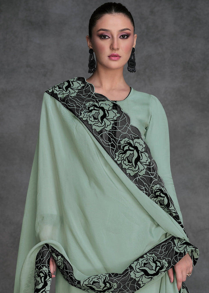 Aquamarine Green Organza Silk Salwar Suit