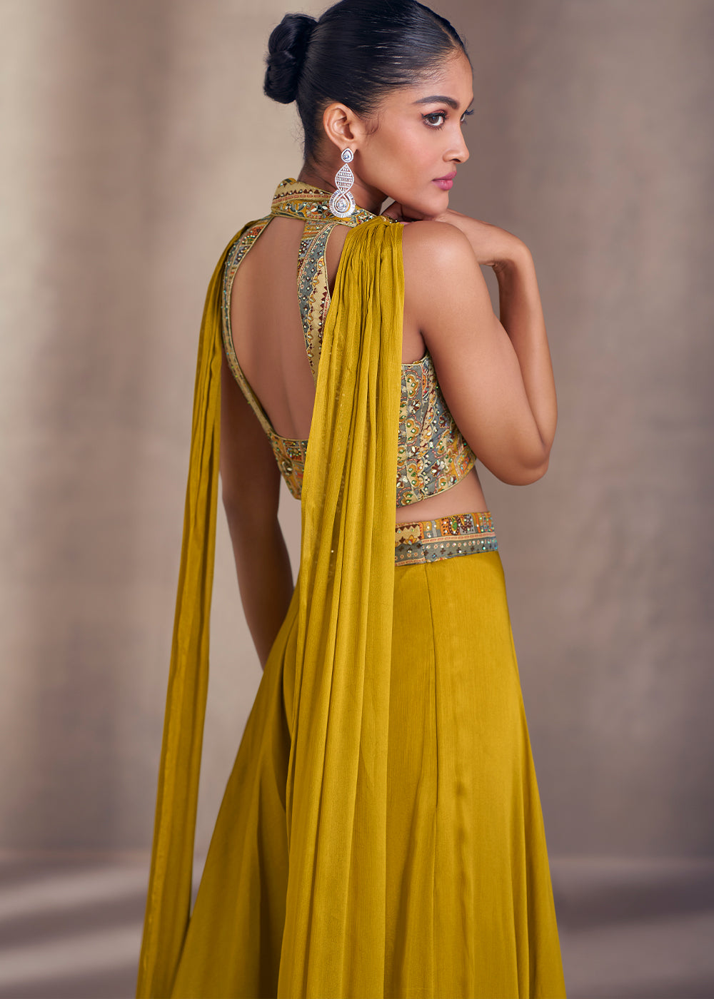 Mustard Yellow Designer Embroidered Top & Plazzo Set