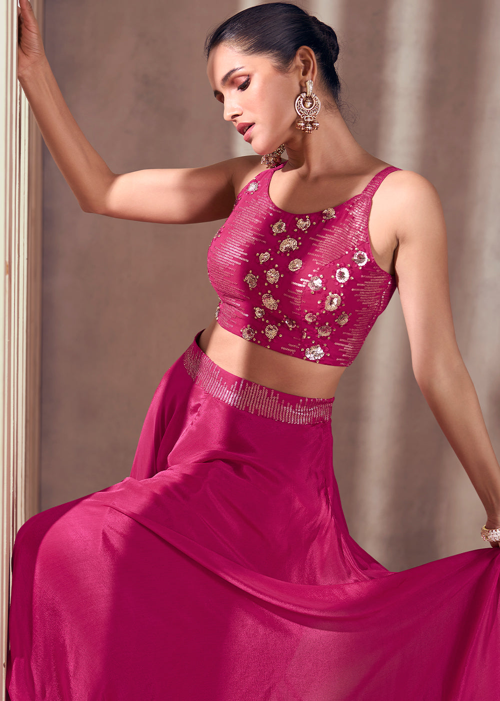 Hot Pink Designer Embroidered Top & Plazzo Set