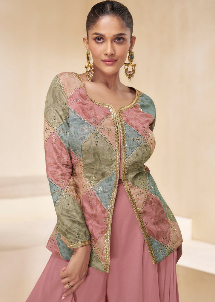 Wild Orchid Pink Embroidered Georgette Plazzo Suit