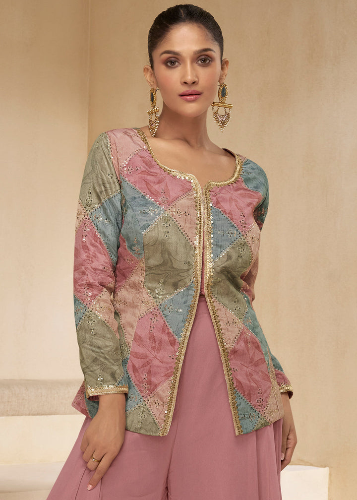 Wild Orchid Pink Embroidered Georgette Plazzo Suit