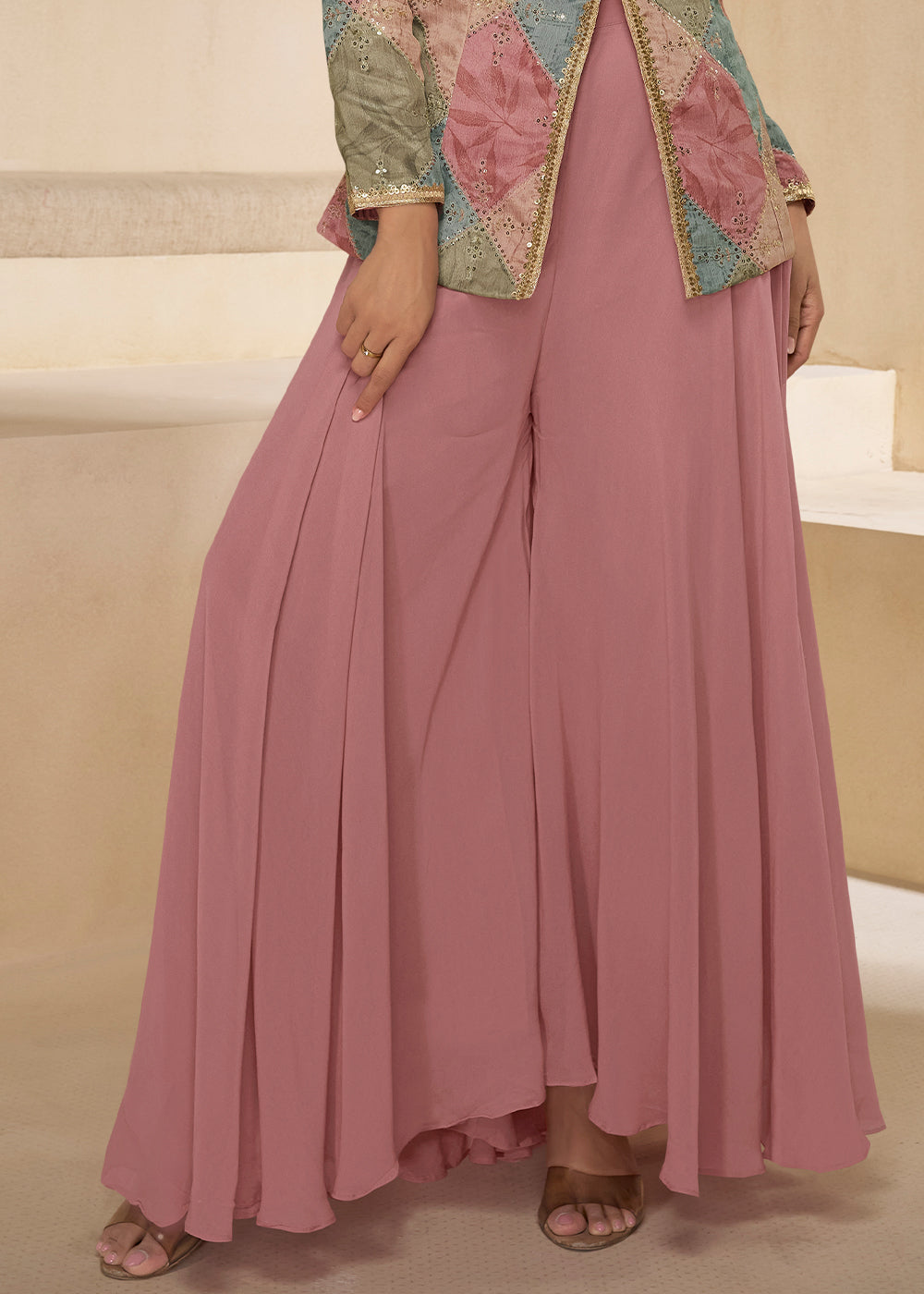 Wild Orchid Pink Embroidered Georgette Plazzo Suit