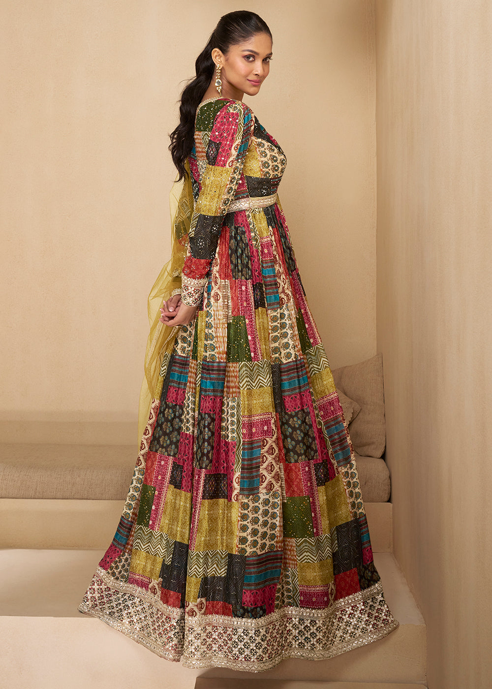 Multi Colored Georgette Anarkali Suit with Net Dupatta