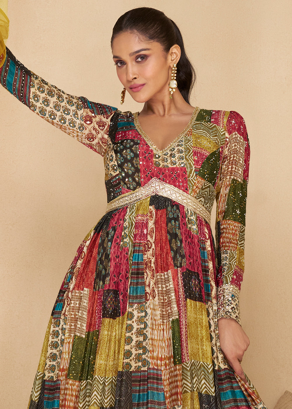 Multi Colored Georgette Anarkali Suit with Net Dupatta