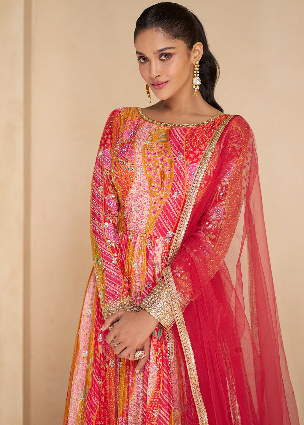 Shades Of Pink Georgette Anarkali Suit with Net Dupatta