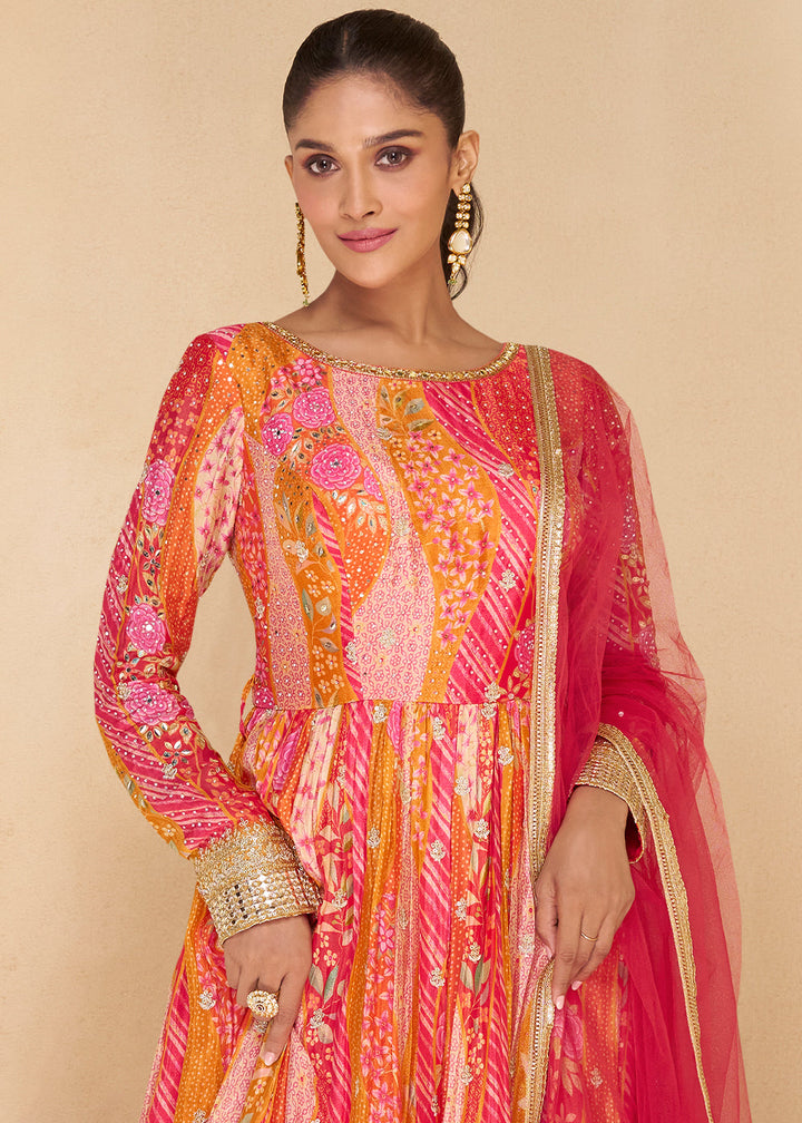 Shades Of Pink Georgette Anarkali Suit with Net Dupatta