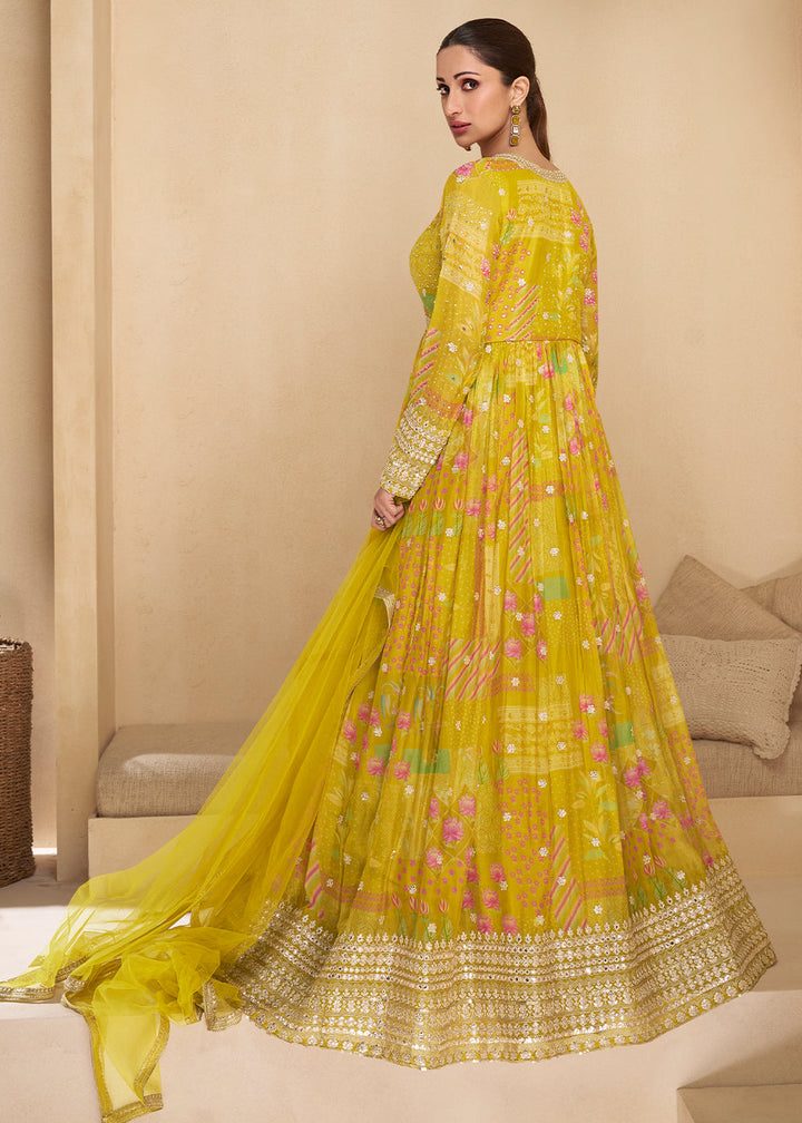 Paradise Yellow Georgette Anarkali Suit with Net Dupatta