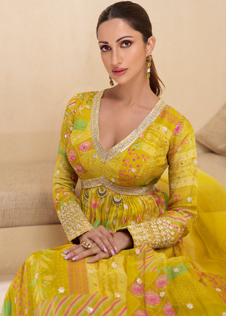 Paradise Yellow Georgette Anarkali Suit with Net Dupatta