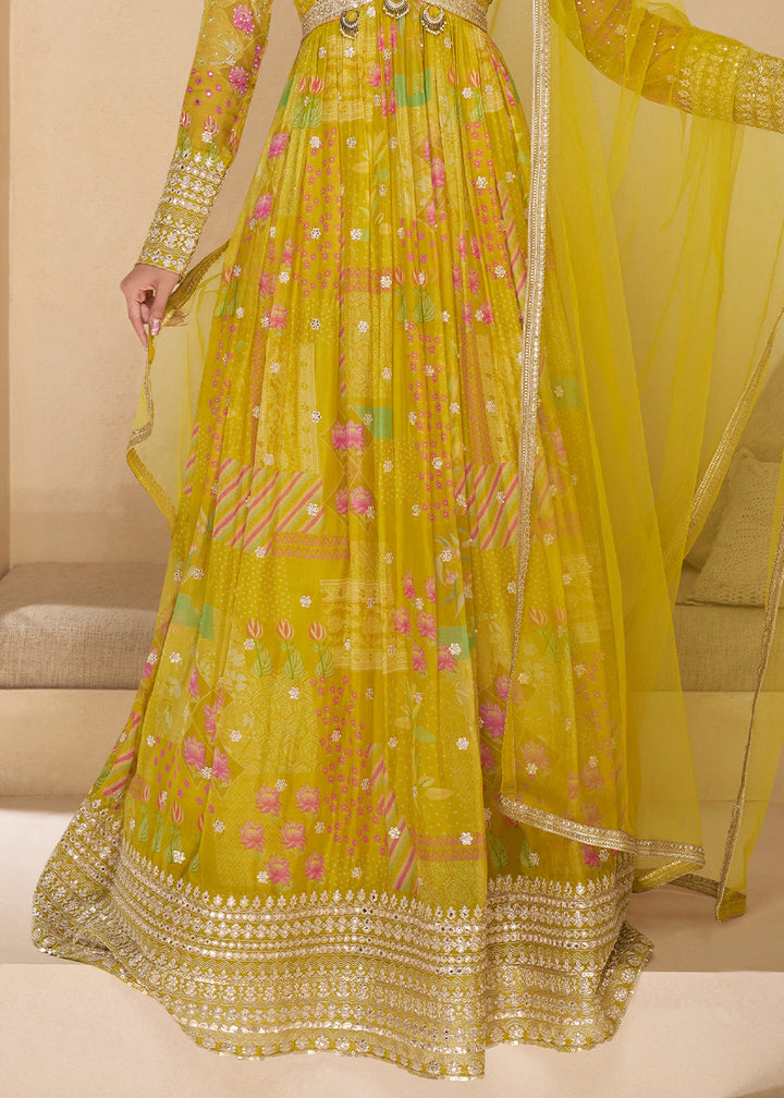 Paradise Yellow Georgette Anarkali Suit with Net Dupatta