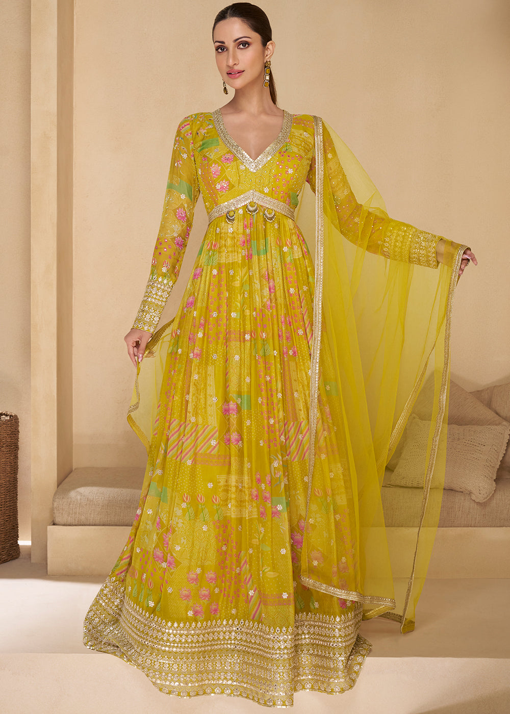 Paradise Yellow Georgette Anarkali Suit with Net Dupatta