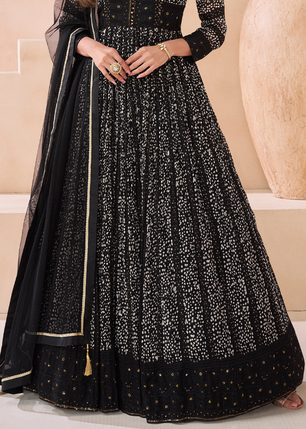 Pitch Black Embroidered Georgette Anarkali Suit