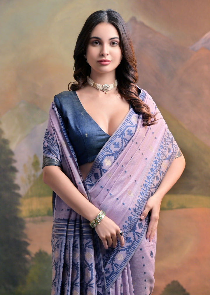 Pastel Purple Thread Woven Cotton Saree With All Over Butti