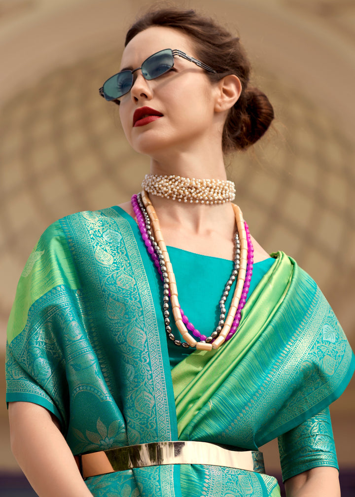 Neon Green Soft Silk Saree with Amazing Zari Weaving