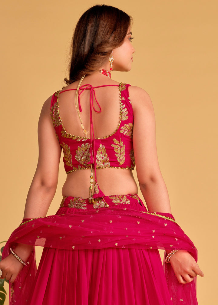 Cerise Pink Georgette Lehenga Choli With Sequins Zari Embroidered Work