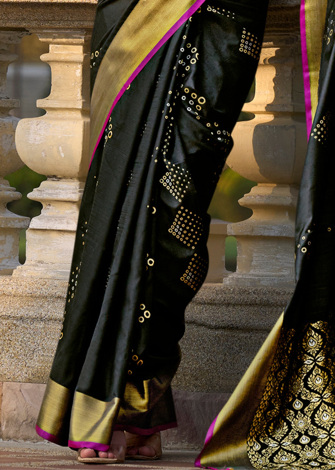 Black Handloom Weaving Satin Silk Saree