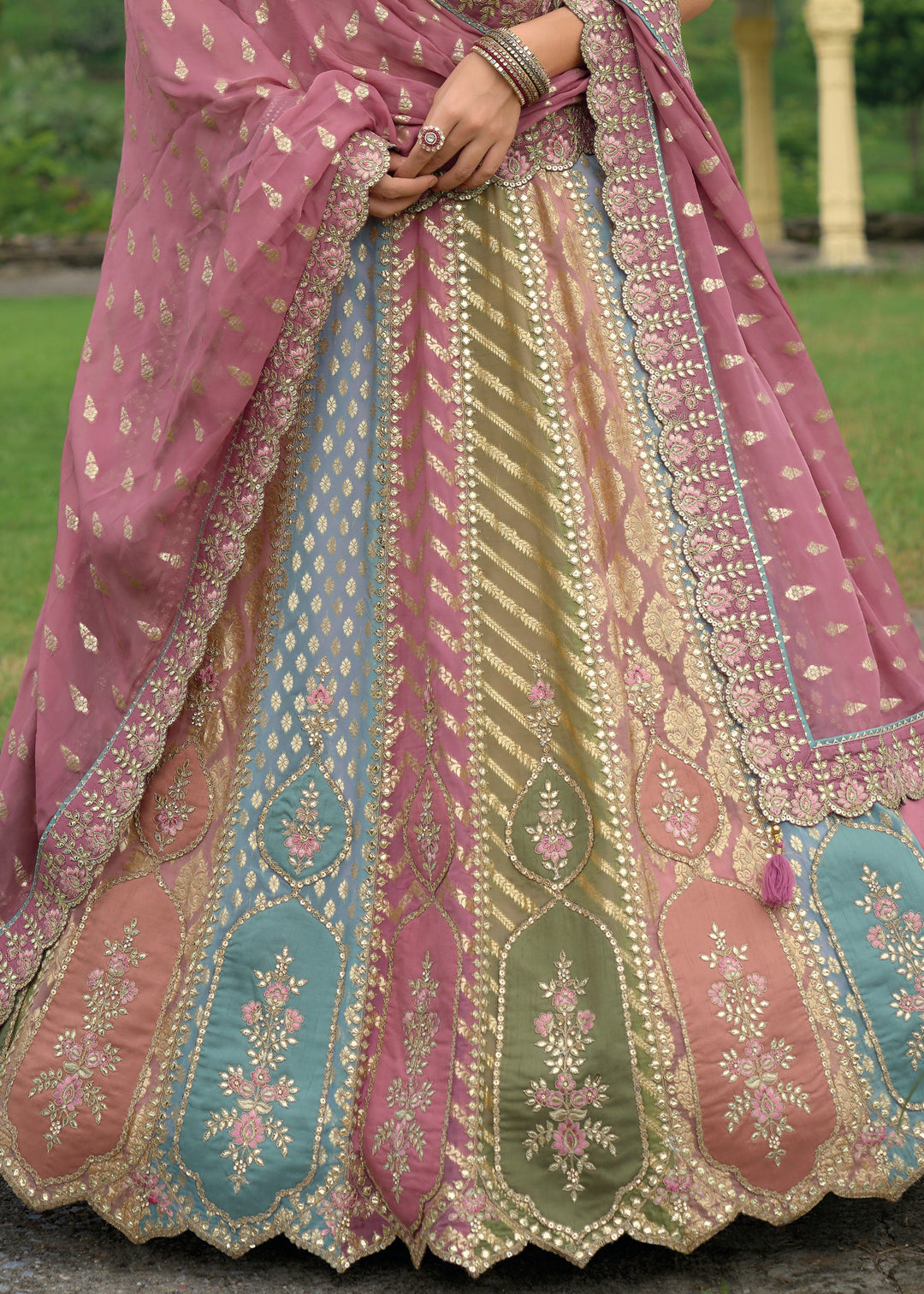 Chinese Purple Banarasi Silk Lehenga With Heavy Embroidery Work