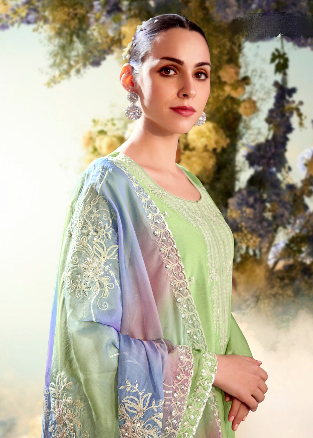 Pastel Green Modale Silk Salwar Suit With Embroidery