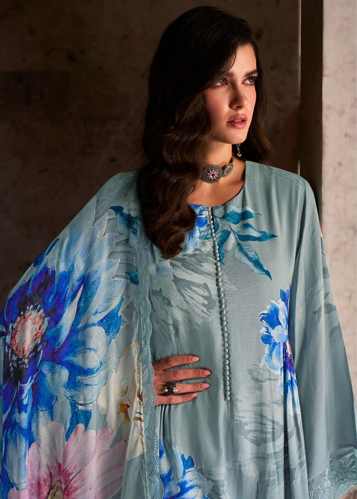 Light Blue Pure Muslin with Digital Print Salwar Suit