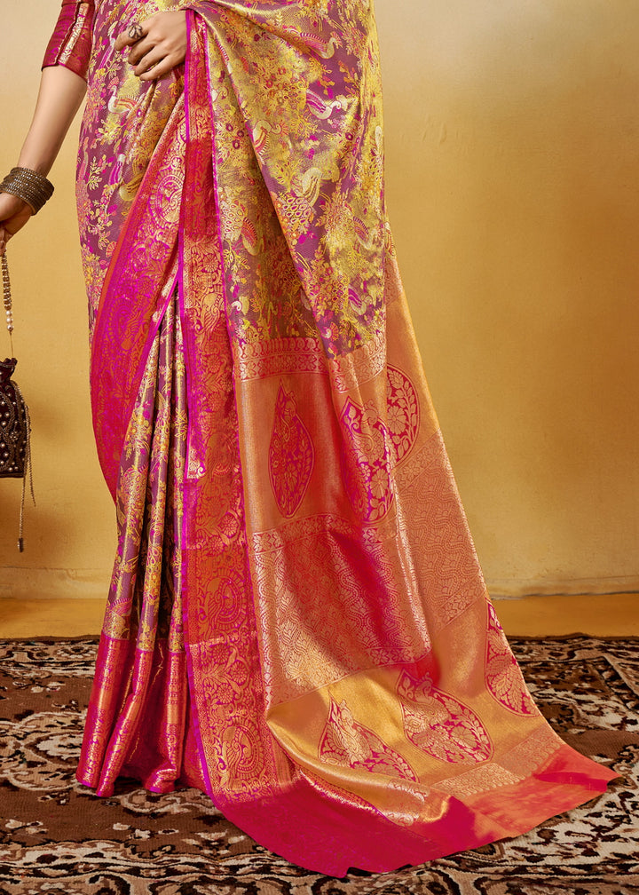 Pink and Orange Handloom Dharamavaram Silk Saree