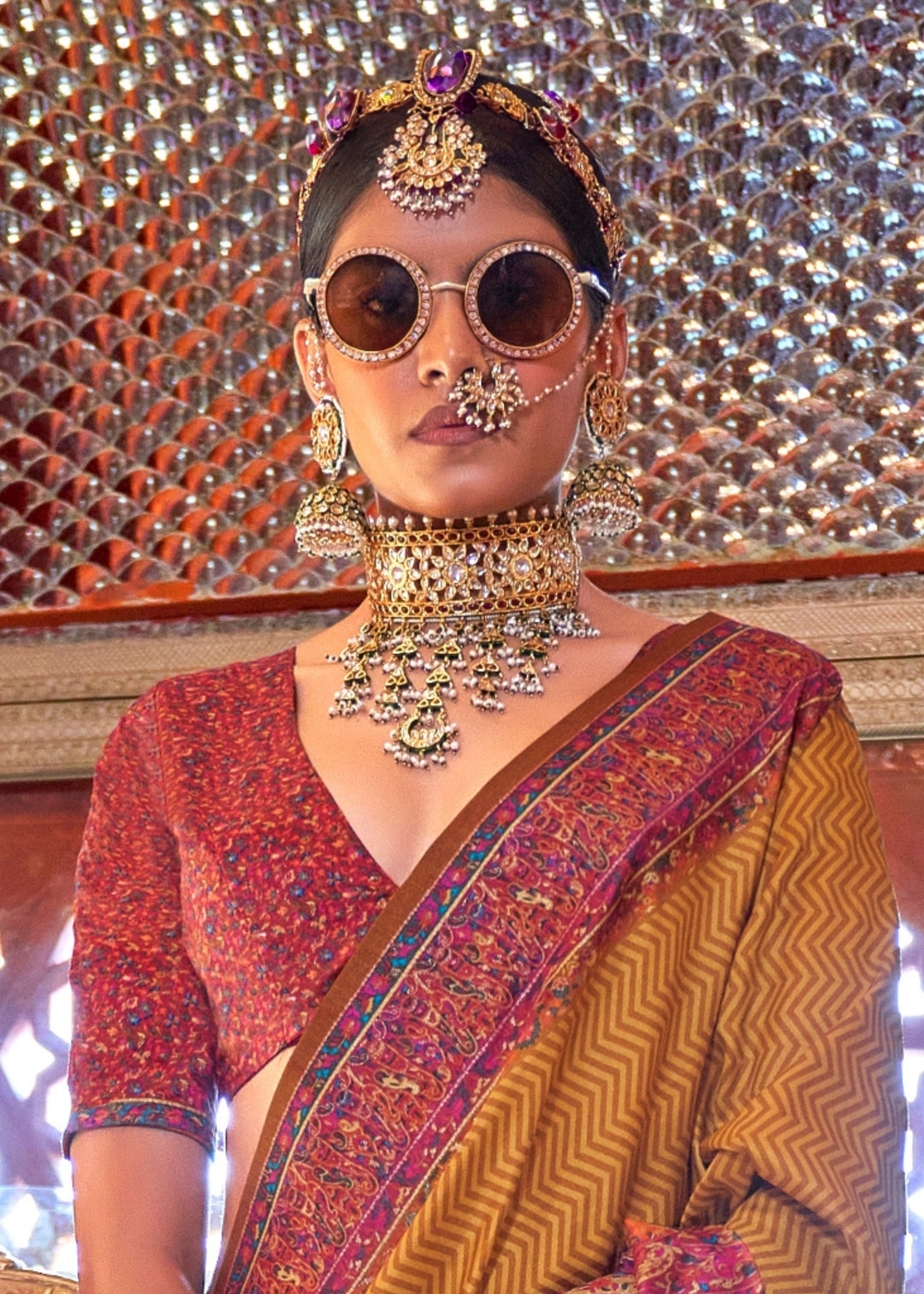 Mustard Yellow Silk Saree With Beautiful Print