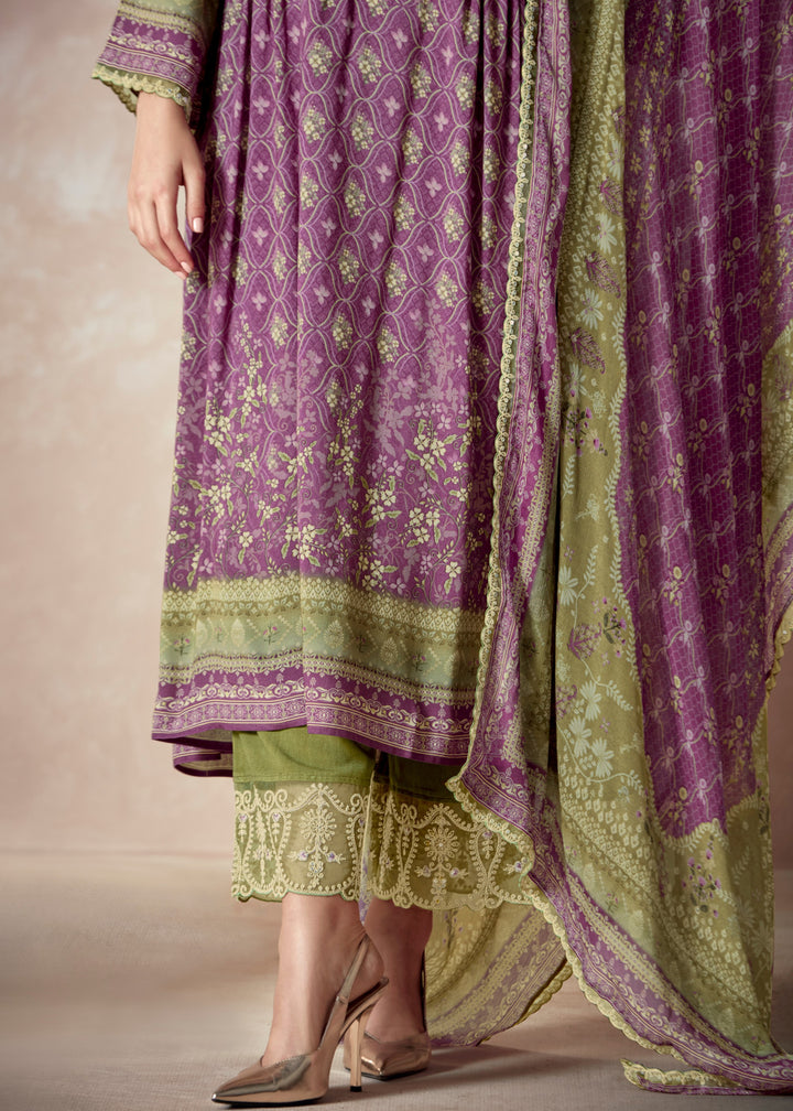 Purple Pure Muslin with Dori Embroidery Salwar Suit