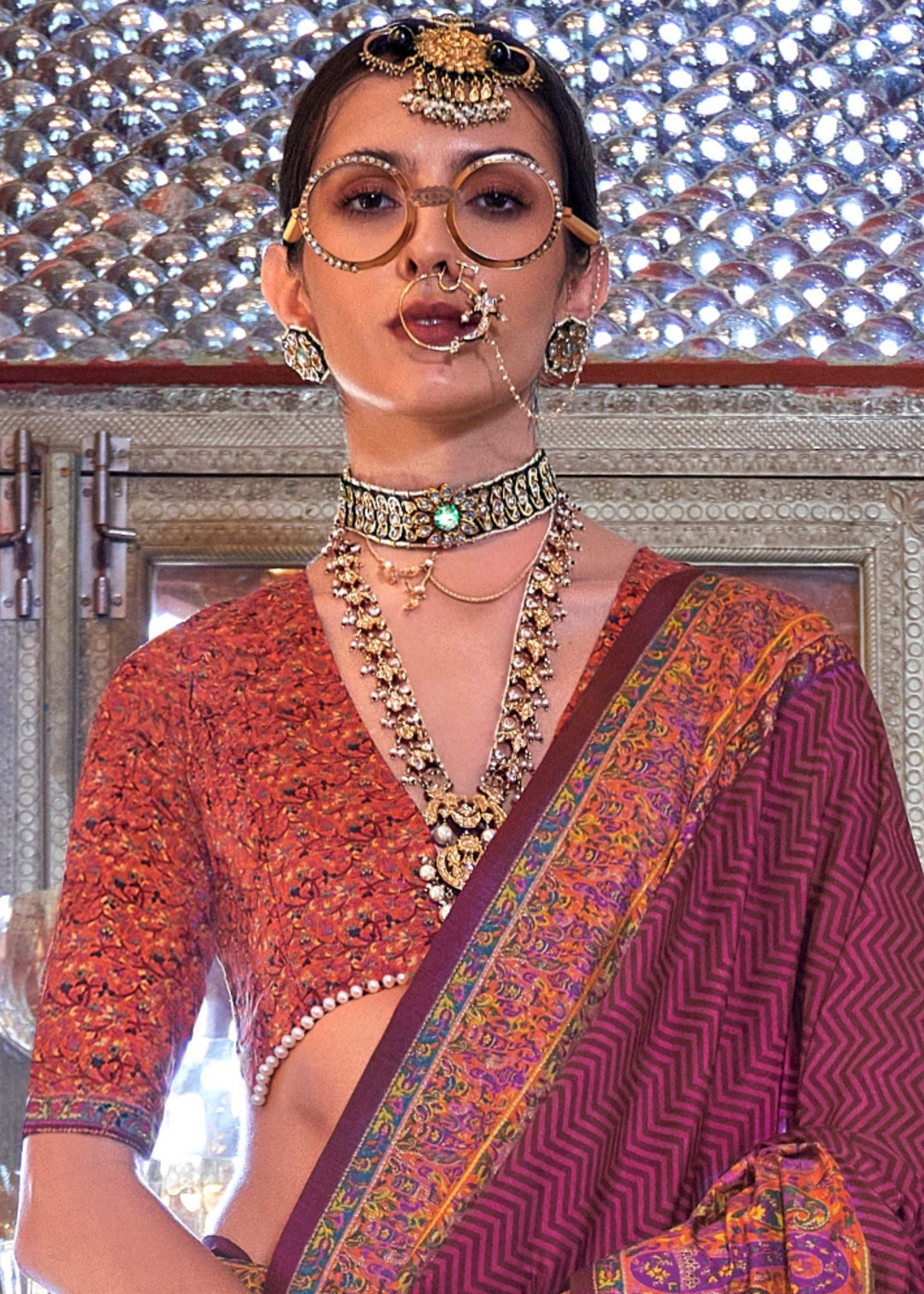 Wine Red Silk Saree With Beautiful Print