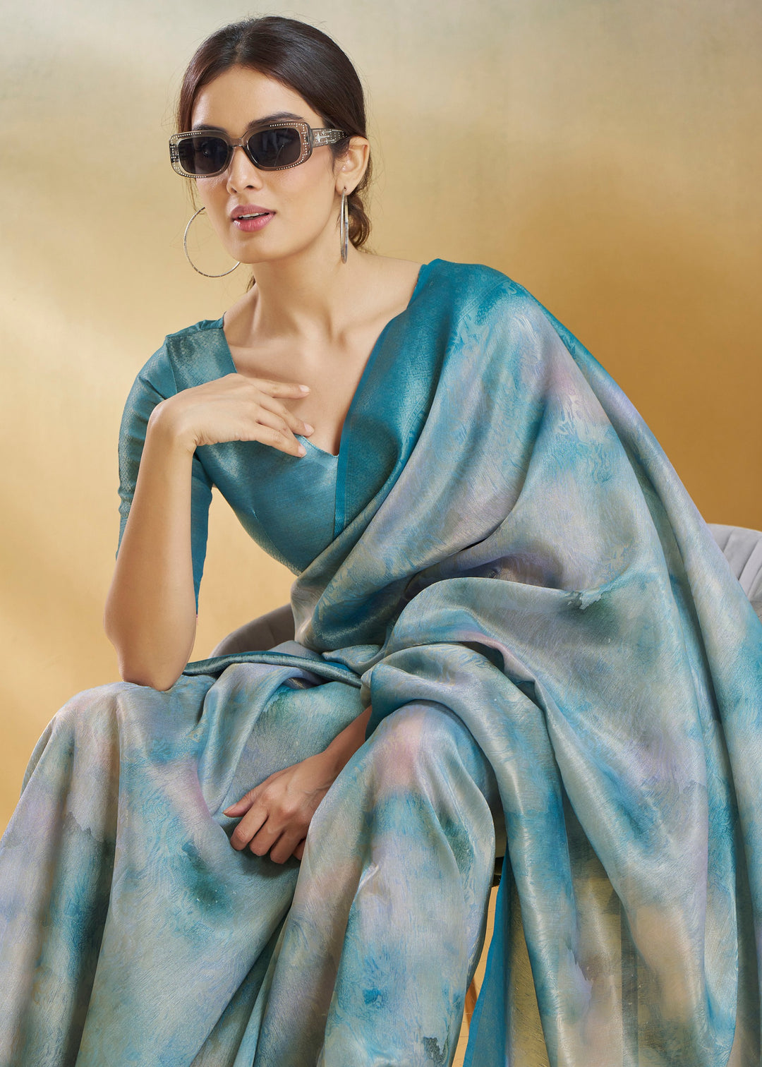 Ocean Blue Handloom Weaving Silk Saree