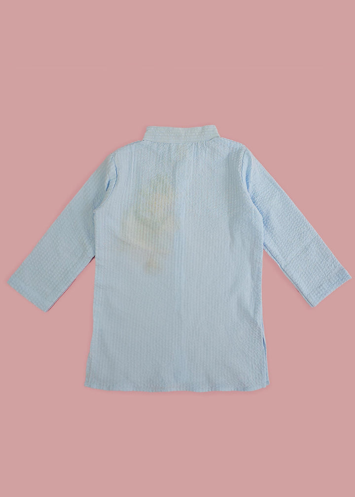 Organic Cotton Hand Embroidered Light Blue Kurta with Pajama - Sunflower