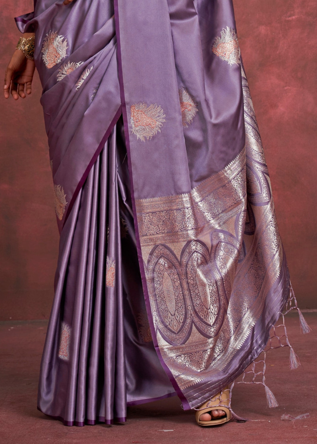 Sunset Purple Handloom Weaving Satin - Banarasi Zari Saree