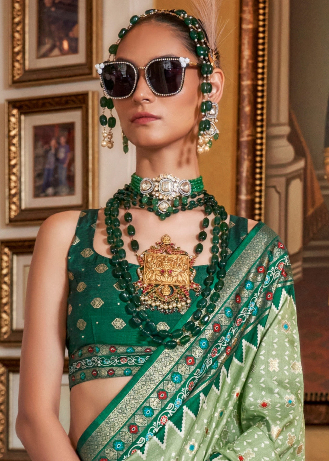 Dynasty Green Silk Saree With Traditional Classic Design